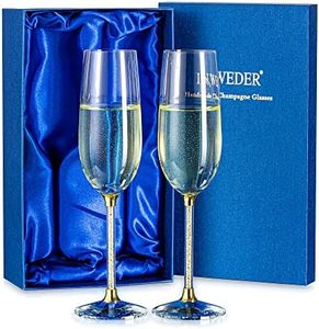 Inweder Champagne Glasses with Gift Box - Set of 2 Gold Personalised Wine Glasses Drinking Glasses Crystal Red Wine Glasses for Wedding Birthday Bride Groom Engagement Gift