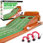 CHAMPKEY Premium Wooden Golf Putting Mat with 3 Golf Putting Gates - True Roll Surface Simulates Real Golf Putting Green - Improve Putting Accuracy and Challenge（PRO Version）