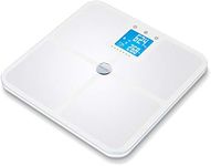 Beurer BF950 Body Analysis Bathroom Scale with App - White | Detailed full body analysis including BMI calculation | 8 user profiles with 30 memory spaces each | LED target indicator | App compatible