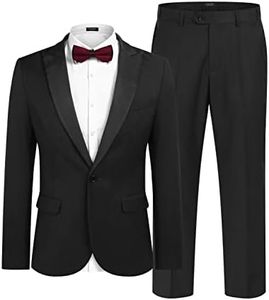 COOFANDY Men's 2 Piece Suits Regular Fit One Button Tuxedo Jacket Wedding Blazer Dress Pants for Dinner Prom Party Black
