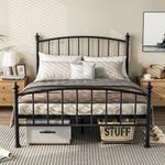 Queen Size Metal Platform Bed Frame, Victorian Wrought Iron-Art Design, Classic Black, Mattress Foundation with Headboard & Footboard, Under Bed Storage, No Box Spring Needed, Black