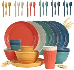 Wheat Straw Dinnerware Sets - SGAOFIEE 36 Piece Unbreakable Dinnerware Sets, Reusable Wheat Straw Plates and Bowls Sets, Travel Camping Cutlery Set, Dishwasher Microwave Safe Dinnerware Colourful