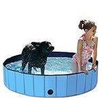 COSTWAY Foldable Dog Pool, Kid Swimming Pool Pet Bath Tub with Rotatable Drain Valve and Non-Slip Bottom, Indoor Outdoor Large Paddling Pools for Dogs Cats Kids (140*30CM, Blue)