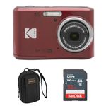 Kodak PIXPRO FZ45-RED 16MP Digital Camera 4X Optical Zoom 27mm Wide Angle 1080P Full HD Video 2.7" LCD Vlogging Camera, Red, Bundle with 32GB Memory Card and Camera Bag