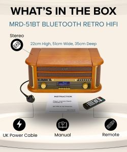 Denver 9-in-1 Retro Record Player – Bluetooth, CD, FM, USB, Vinyl