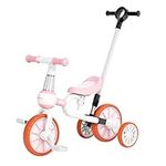 XJD 3 in 1 Baby Balance Bike for 2 to 4 Years Old Boy Girl Tricycle for Kids Toddler First Bike Child Trike Infant 4 Wheel Balance Bicycle with Adjustable Seat Detachable Pedal Training Wheel (PinkHandle)