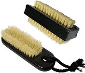 Coralpearl Wooden Nail Brush Cleaner Black X 2 in Natural 100% Boar Bristle for Cleaning Hand Finger Foot Toe, Fingernail Toenail Scrub Brush for Men Women Kids Manicure Pedicure (Two sided + w/Rope)