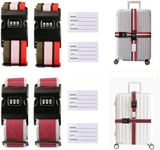 4Pcs Luggage Strap Adjustable Heavy Duty Suitcase Travel Belts for Connecting Your Luggage Non Slip Travel Luggage Straps with Cryptographic and Suitcase Tags (4pcs Password 2M Model 2)