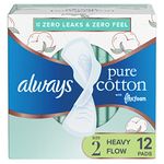 Always, Pure Cotton With Flexfoam Pads For Women, Size 2, Heavy Absorbency With Wings, 12 Count