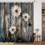 Rustic Shower Curtain Set Grey Floral Fabric Bath Curtain Butterfly Daisy American Country Farm Style Bathroom Decor 12 Hooks