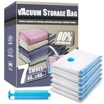 Space Saver Bags, Pack of 7 Small Vacuum Storage Bags, Compressed Sealer Bags Storage for Clothes, Comforters, Beddings and Blankets with Hand Pump