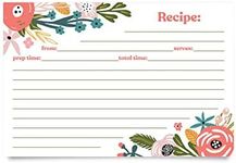 Jot & Mark Floral Recipe Cards 4x6 | Double Sided Thick Cardstock, 50 Count (Garden Floral)