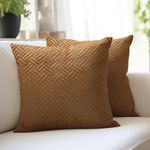 Encasa XO Cushion Covers 60x60 cm Set of 2 | Solid Color Quilted Velvet Sofa Cushion Covers | only Covers No Insert | Both Side Quilted Fabric | Brown | Decorative Pillow Covers for Home