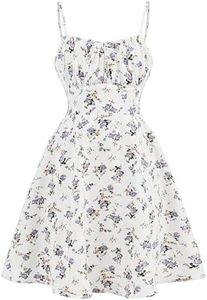 RoseSeek Girl's Floral Print Summer Dress Bowknot Ruched Bust A Line Cami Dress High Waist Ruffle Hem Cute Sun Dresses Mauve Purple 10 Years