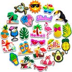 25 50PCS Hawaii Shoe Charms for Croc Bubble Slides Clogs Sandals, Summer Beach Shoe Accessories Decorations for Girls Women Teens Adults, Polyvinyl Chloride, No Gemstone