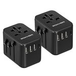 Universal Travel Adapter 2 Pack, BOKHOM Worldwide Travel Adapter with 4 USB All-in-one Universal Plug Adapter Dual 10A Fuses International Power Adapter for US AU Europe UK