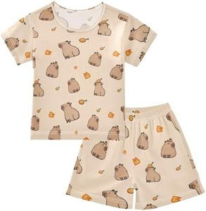 KUEJOP Lovely Simple Capybara Summer Cute Pajama Sets, Short Sets for Daily Wears and Sleep Wears