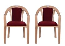 PETALS Royal Plastic Cushion Chairs for Home, Office & Outdoor, Plastic Arm Chair, Patio Dining Chairs, Bearing Capacity 150kgs (Beige, Set of 2)