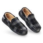 DUNLOP Moccasins Slippers Men Loafers Faux Fur Slippers Rubber Sole Memory Foam House Slippers Indoor Shoes Gifts For Men (Black Grey, 9 UK)