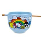 Toynk Sanrio Hello Kitty and Friends Rainbow Ceramic Dinnerware Set | Includes 20-Ounce Ramen Noodle Bowl and Wooden Chopsticks