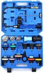 Gnhydxfe 18pcs Universal Radiator Pressure Tester Kit, Coolant Vacuum Refill kit，Coolant Pressure Tester Kit with Manual Pump and Color-Coded Test Caps (Blue)