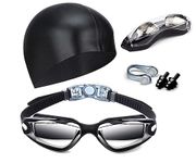 Swim Goggles Swimming Goggles No Leaking with Nose Clip, Earplugs and Case for Men Women Adult Youth Kids (Black)