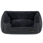 Feandrea Dog Bed, Linen-Look Pet Bed, Dog Sofa Bed with Raised Edges, Non-Slip Bottom, Removable Washable Cover, L, for Medium Dogs, 90 x 75 x 25 cm, Dark Grey