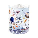 Clastyle 45L Blue Universe Astronaut Rocket Kids Laundry Hamper Planet Round Clothes Toys Storage Baskets for Bathroom, 14.2x17.7 in