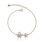 Flower Bracelet for Women Floral Charm Cute Bracelet Sterling Silver Friendship Bracelet Girls Jewelry Gift (Rose Gold)