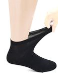 Yomandamor 6 Pairs Men's Bamboo Seamless Non-binding Ankle Socks, 10-13 (Solid Black)