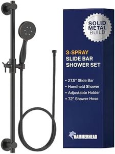 HammerHead Showers Solid Metal 27.5 Inch Shower Slide Bar with 3-Spray Handheld Shower Head with Long Hose and Holder, 1.75 GPM Low Flow Shower Head, Oil Rubbed Bronze