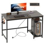 JOISCOPE Computer Desk, 120cm Black Desk with USB Outlets and Type-C Charging Port and Shelves, Gaming Desk with Headphone Hook, Small Desk for Study, Play, Work and Home Office, Black