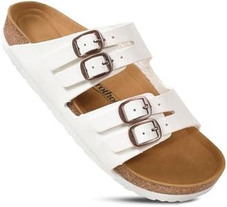 AEROTHOTIC Cork Recovery Slides for Women Adjustable Straps Cross Sandals (Willow White, Size 11)