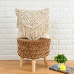 AASHIYANA SAJONA Handmade Cotton Macrame Cushion Pillow Cover Boho Home Decor Abstract Pattern 16 x 16 Inch in Off White Color - 1 Pcs