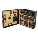 Anything & Everything Bar Set | Portable Leatherette Bar Set | Wine Case | Whisky Case | Wooden Bar Set for Picnic | Portable Bar Accessories Set (Holds 01 Bottle & 04 Whisky Glasses) (Black & Beige)