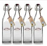 4 x Kilner Bottles - Square Vintage 1 Litre Preserve Glass Bottles with Clip Tops - Ideal for Milk, juices, cordials, Infused Oils, Sloe Gin - Gift Idea