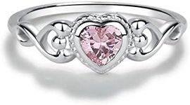 Precious Pieces Sterling Silver October CZ Simulated Birthstone Baby Ring with Heart for Little Girls, Kids and Toddlers (Size 3)