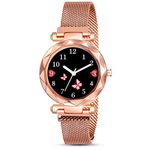 STYLEDOSE Exclusive Branded New Gold Titli Designed Butterfly Dial Analogue Quartz Magnet Strap Watch for Women or Girls and Watch for Girl or Women or Stylish Ladies (Black Dial Gold Colored Strap)