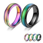 Mivofun 2 Pcs Mood Rings, Temperature Emotion Ring, Stainless Steel Color Changing Mood, for Boyfriend Girlfriend Couple Fashion Jewellery Daily Party Birthday Valentine's Day Gift Anniversary (7, Black, Rainbow)