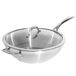 ProCook Professional Stainless Steel Wok with Lid Uncoated Induction & Oven Safe Pans Heavy Duty Cooking Pots - 30cm