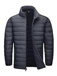 TACVASEN Men's Lightweight Padded Jacket Water Resistant Warm Puffer Jackets without Hood Winter Outdoor Down Coat Dark Grey,M