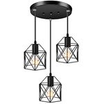 Licperron Industrial Pendant Lighting E27 Base Edison Metal Caged Vintage Hanging Pendant 3-Lights Rustic Pendant Light Fixture for Kitchen Dining Room Bar Hotel