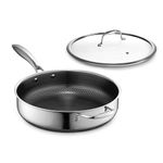 HexClad Hybrid Nonstick 4.5-Litre Deep Sauté Pan with Tempered Glass Lid, Stay-Cool Handle, Dishwasher-Friendly, Oven-Safe Up to 480°C, Induction Ready, Compatible with All Cooktops