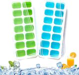 VIVNITS 2 pcs 14 Cavity Pop Up Ice Cube Trays for Freezer with Lid with Easy Release Flexible Silicone Bottom, Stackable, 100% BPA Free, Food Grade for Freezer, Cocktail. Blue & Green (Square Shape)