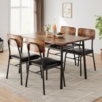 GarveeHome 5-Piece Dining Table Set, Modern Kitchen Table Set for 4, Dining Table and Chairs for 4 with Metal Frame, Storage Rack, Square Table and 4 Padded Chairs for Small Space, Apartment, Brown