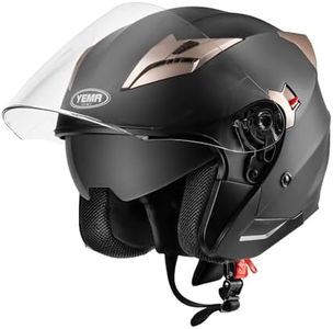 Motorcycle Open Face Helmet DOT Approved - YEMA Helmet YM-627 Motorbike Moped Jet Bobber Pilot Crash Chopper 3/4 Half Helmet with Sun Visor for Adult Men Women - Matte Black,XL