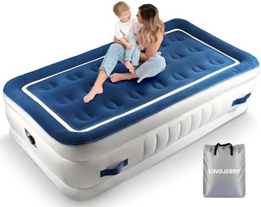 KINGJERRY Air Mattress Twin with Built in Pump and 4 Portable Handles, 18" High Comfortable Portable Blow Up Mattress for Guests, Air Bed with Carry Bags, Sturdy Inflatable Mattress for Home&Camping