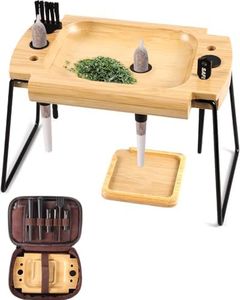 SafeDelux Foldable Wooden Tray Set with Loader and Machine - Suitable for King Size & 1 1/4 Papers, On-The-Go Travel Accessories, Foldable Stand Filler with Brush, Funnel & Packer (Tray & Bag Combo)