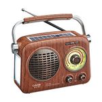 Gelielim Radio Portable AM FM Shortwave,Retro Bluetooth Radio with Crystal Clear Sound, Rechargeable Battery Radio Portable, FM Radio with Solar Panel & Flashlight, Small RadioGifts for Senior