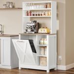 YITAHOME Bakers Rack Microwave Stand with Trash Can Storage Bin Cabinet and Power Outlet, 6-Tiers Farmhouse Kitchen Tall Thickened Coffee Bar Station with Adjustable Shelf (White)